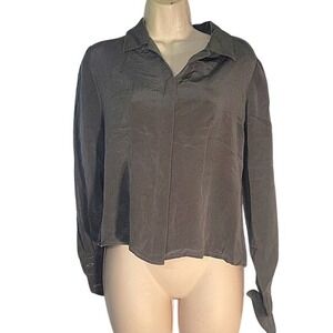 CHELSEA CAMBELL Gray Long Sleeve Button Down Blouse Collared Shirt  Breathable 6